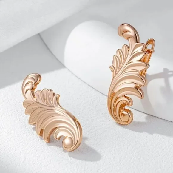 14K Rose Gold Glossy Feather Earrings - Picture 3 of 5